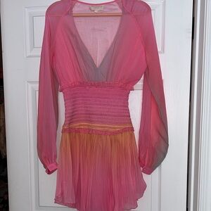 Pink Ombré Sheer Long Sleeve Rococo Sand Dress XS